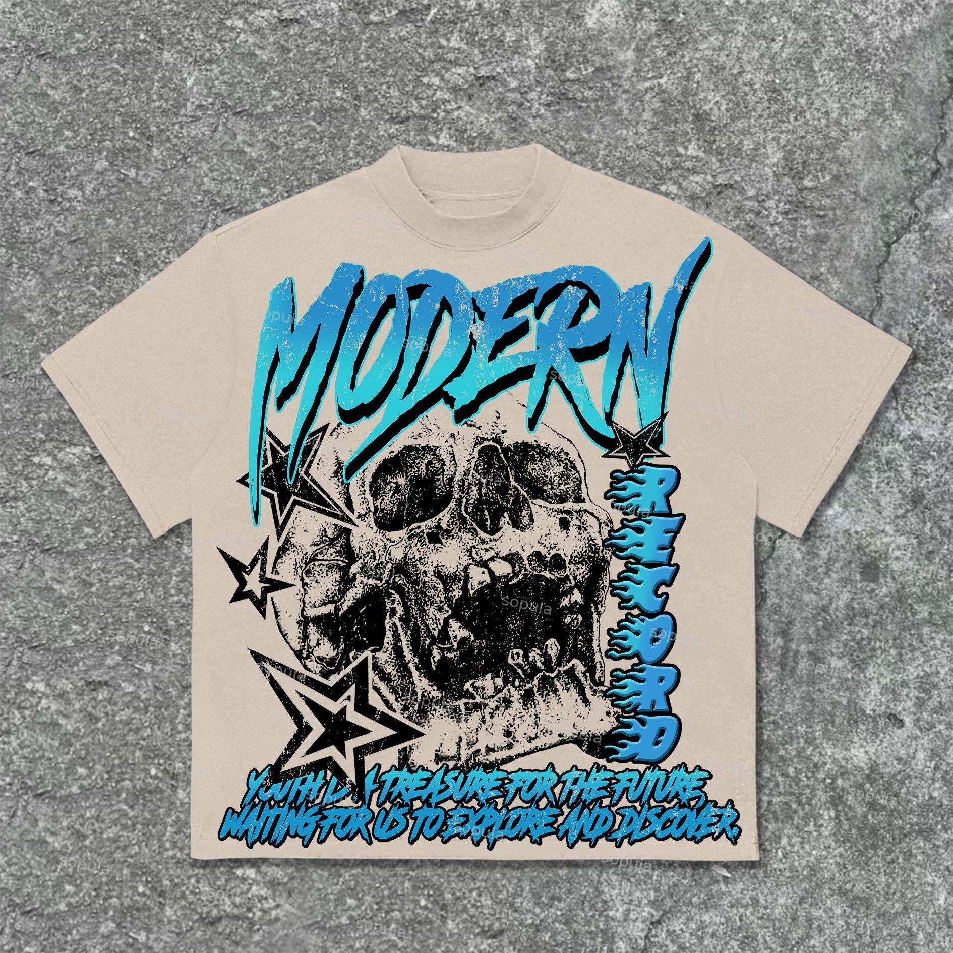 Sopula Modern Vintage Skull Graphic Print Cotton T-Shirt Product Image