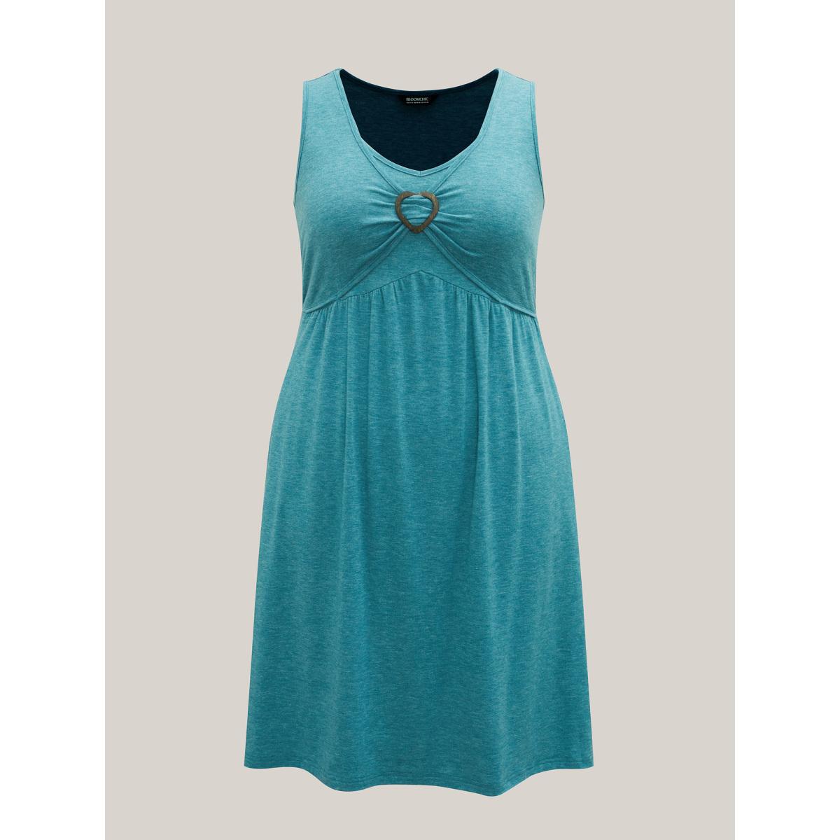 Plus Size Buckle Detail Ruched Midi Knit Dress Cerulean Women Knit Dresses Bloomchic 30/6X Product Image