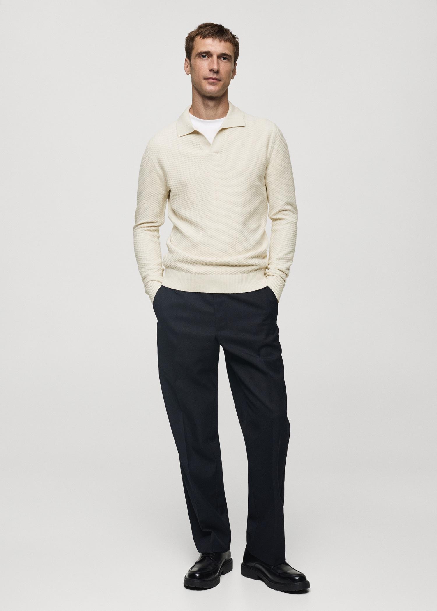 Cotton-blend structured polo sweater - Men | MANGO USA Product Image