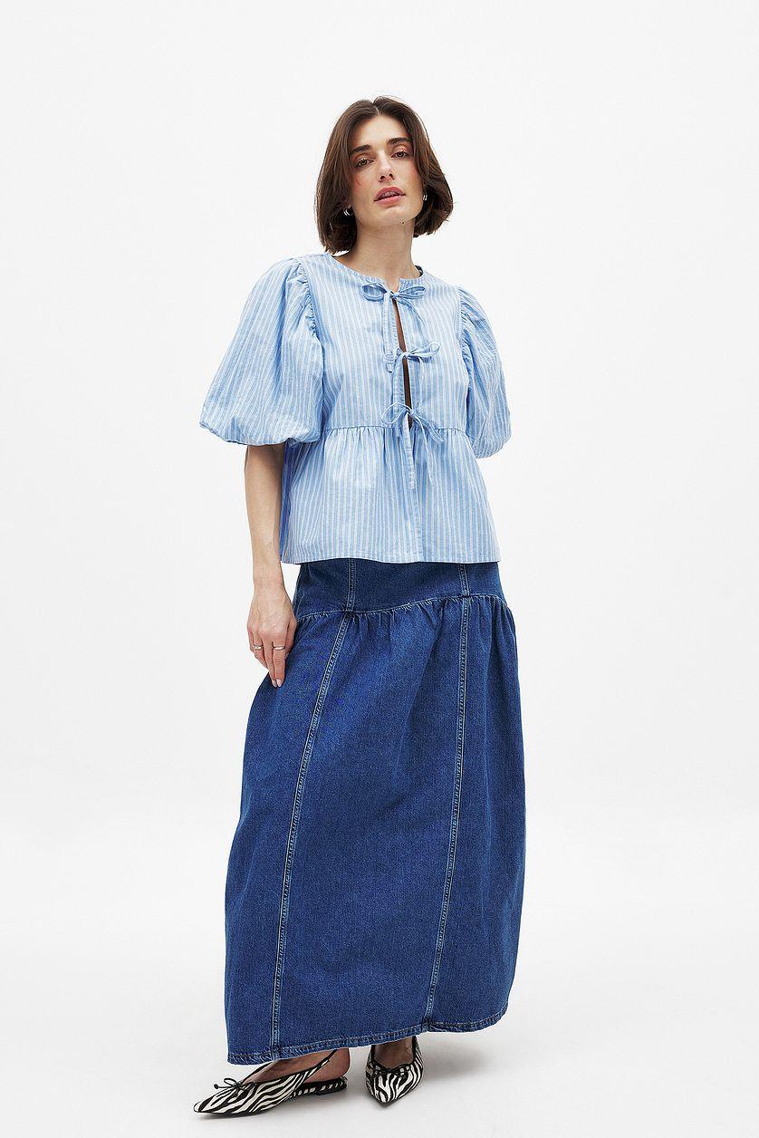 Cotton Puff Sleeve Tie Front Blouse Product Image