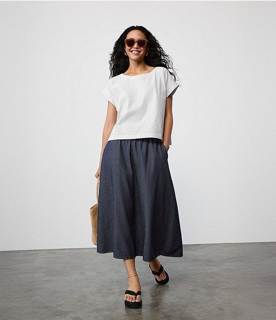 Eileen Fisher Organic Cotton Blend Airy Box Pattern Boat Neck Short Sleeve Top Product Image