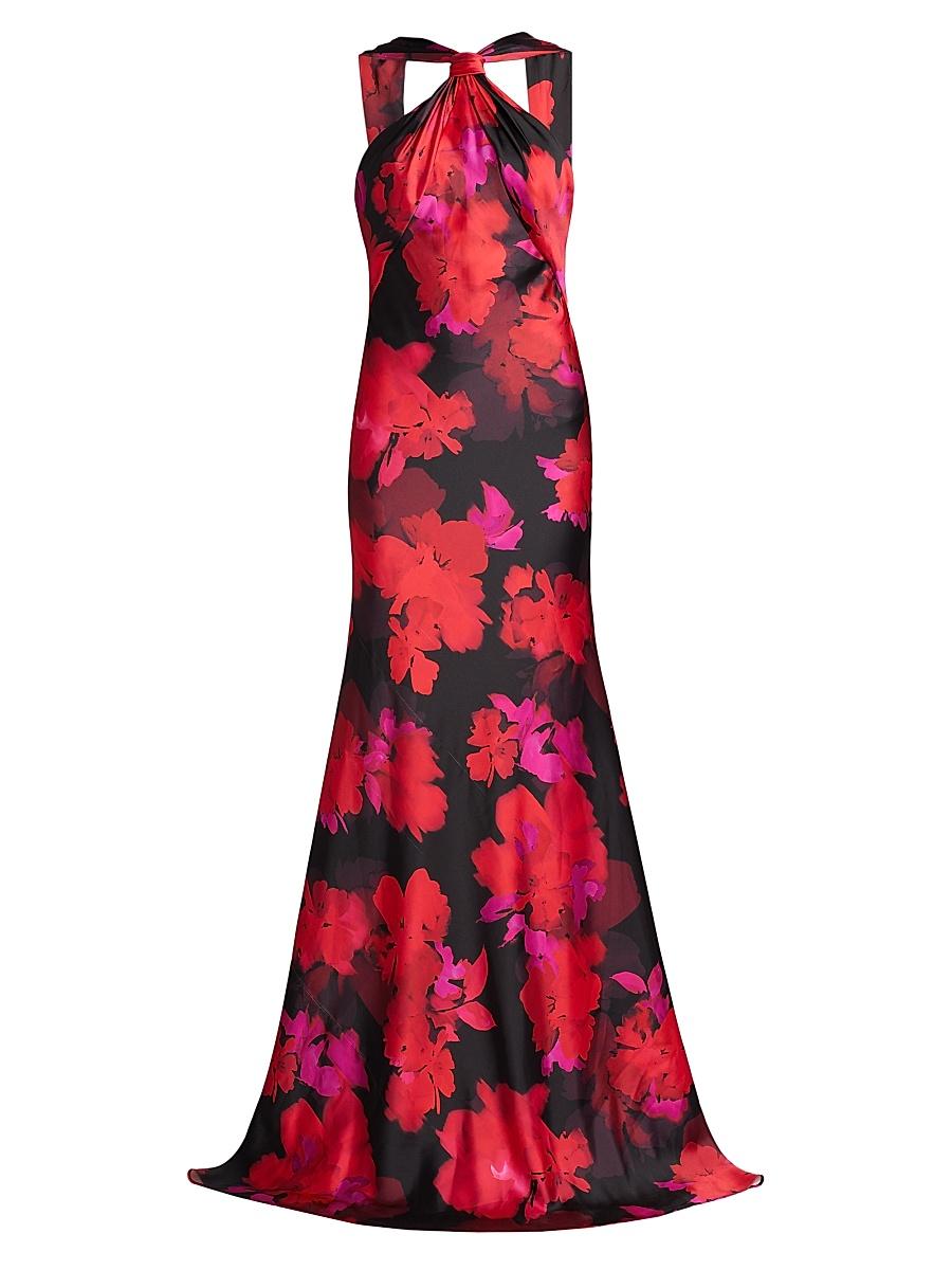 Womens Mallory Floral Satin Halterneck Gown Product Image