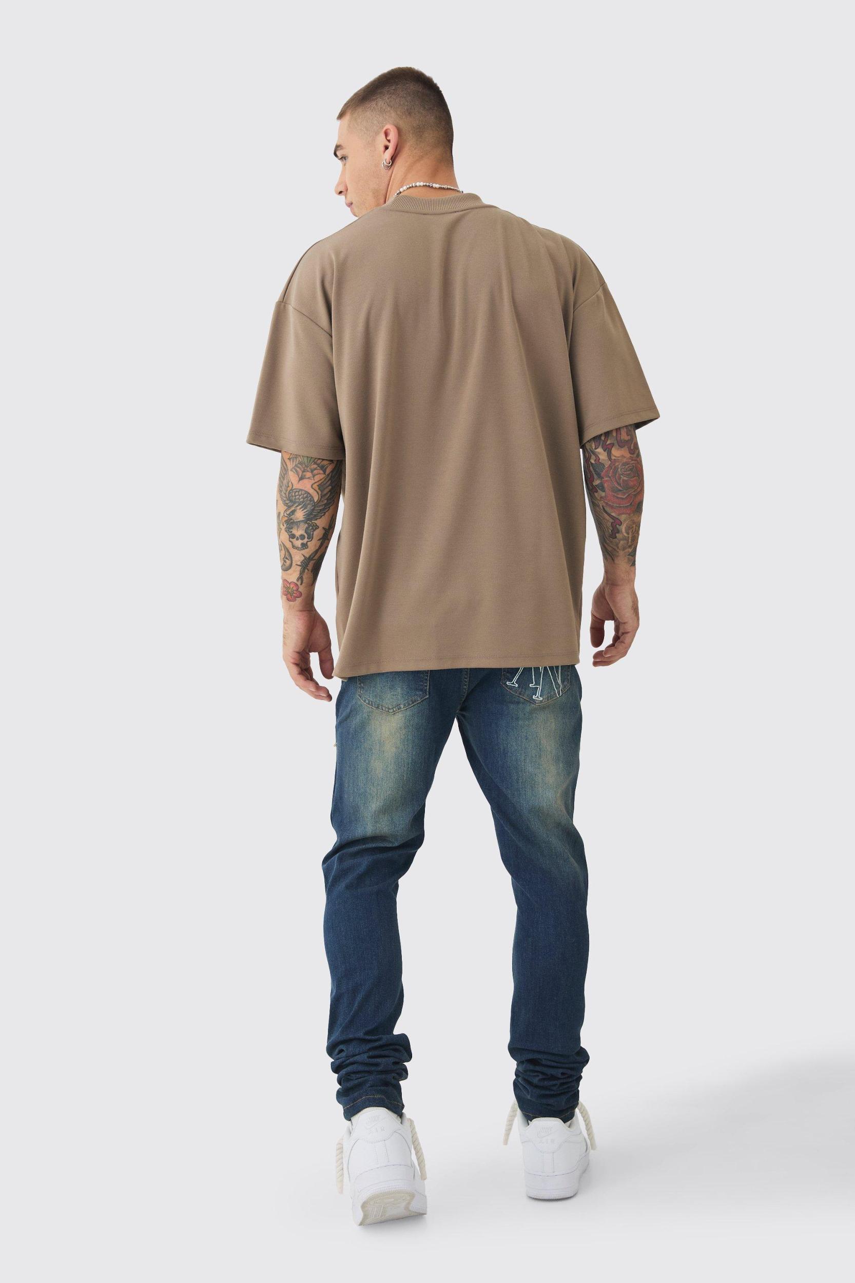 Skinny Stretch Stacked Bandana Rip & Repair Jeans | boohooMAN USA Product Image