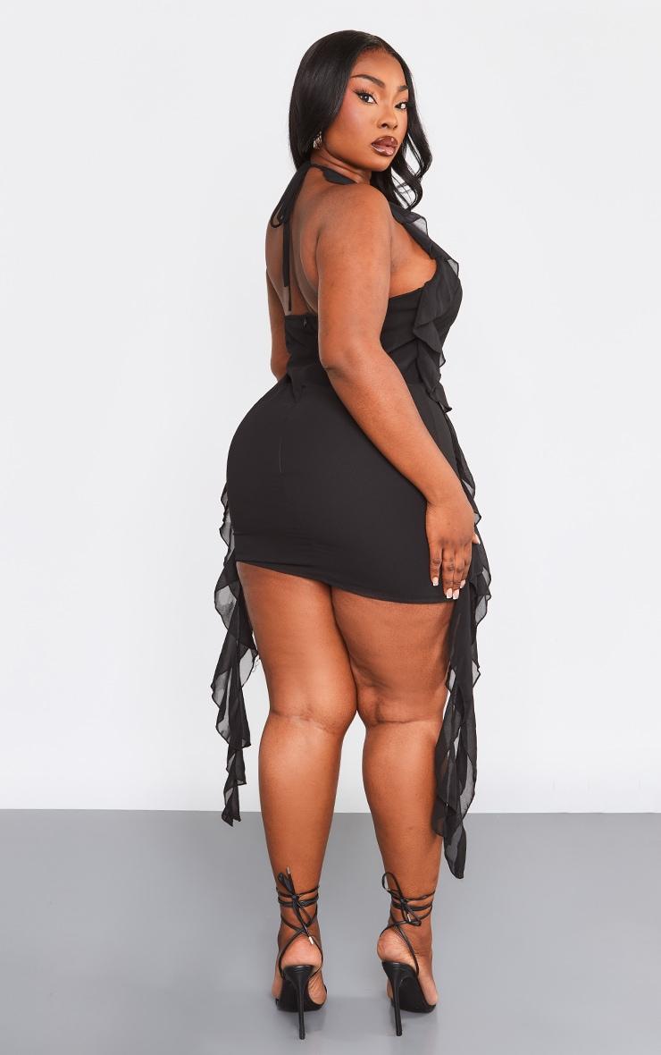 Plus Black Halter Neck Frilled Mini Dress Product Image