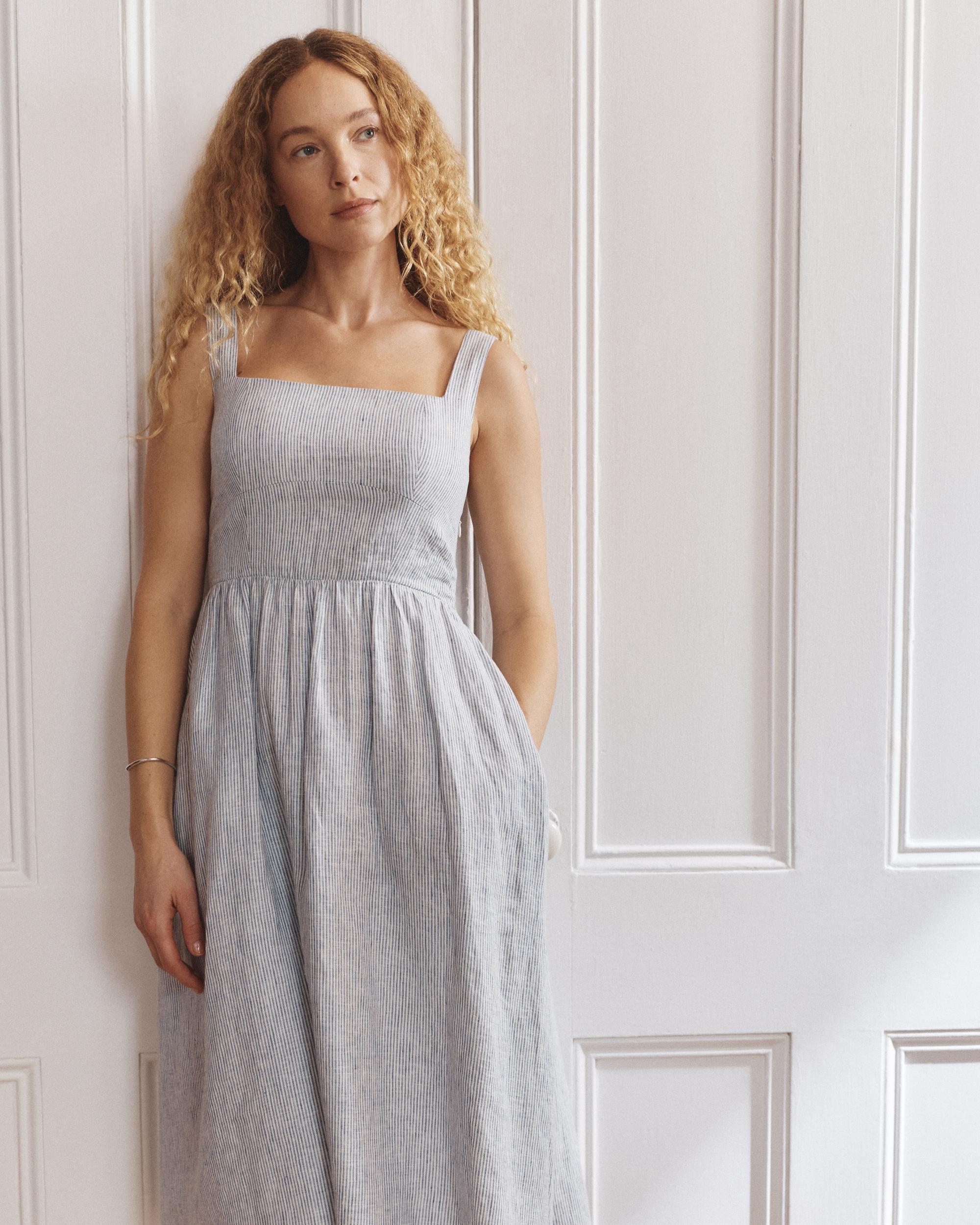 Quince | Women's 100% European Linen Fit & Flare Midi Dress Product Image