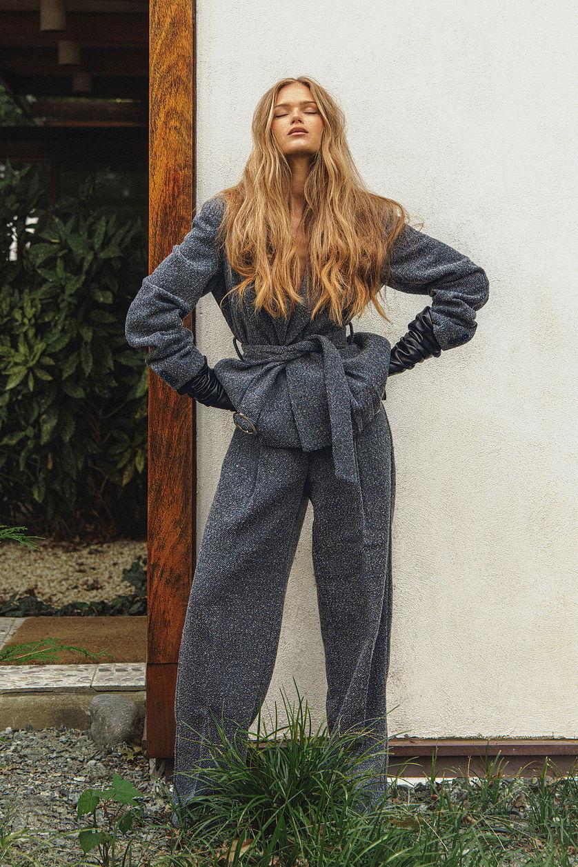 Straight Mid Waist Suit Pants Product Image