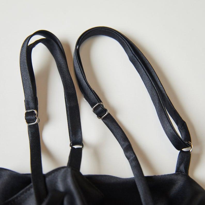 Rebirth of Venus | Black Silk Cowl Neck Slip Dress | Midi Dress with Adjustable Straps | 22 Momme | Float Collection Product Image