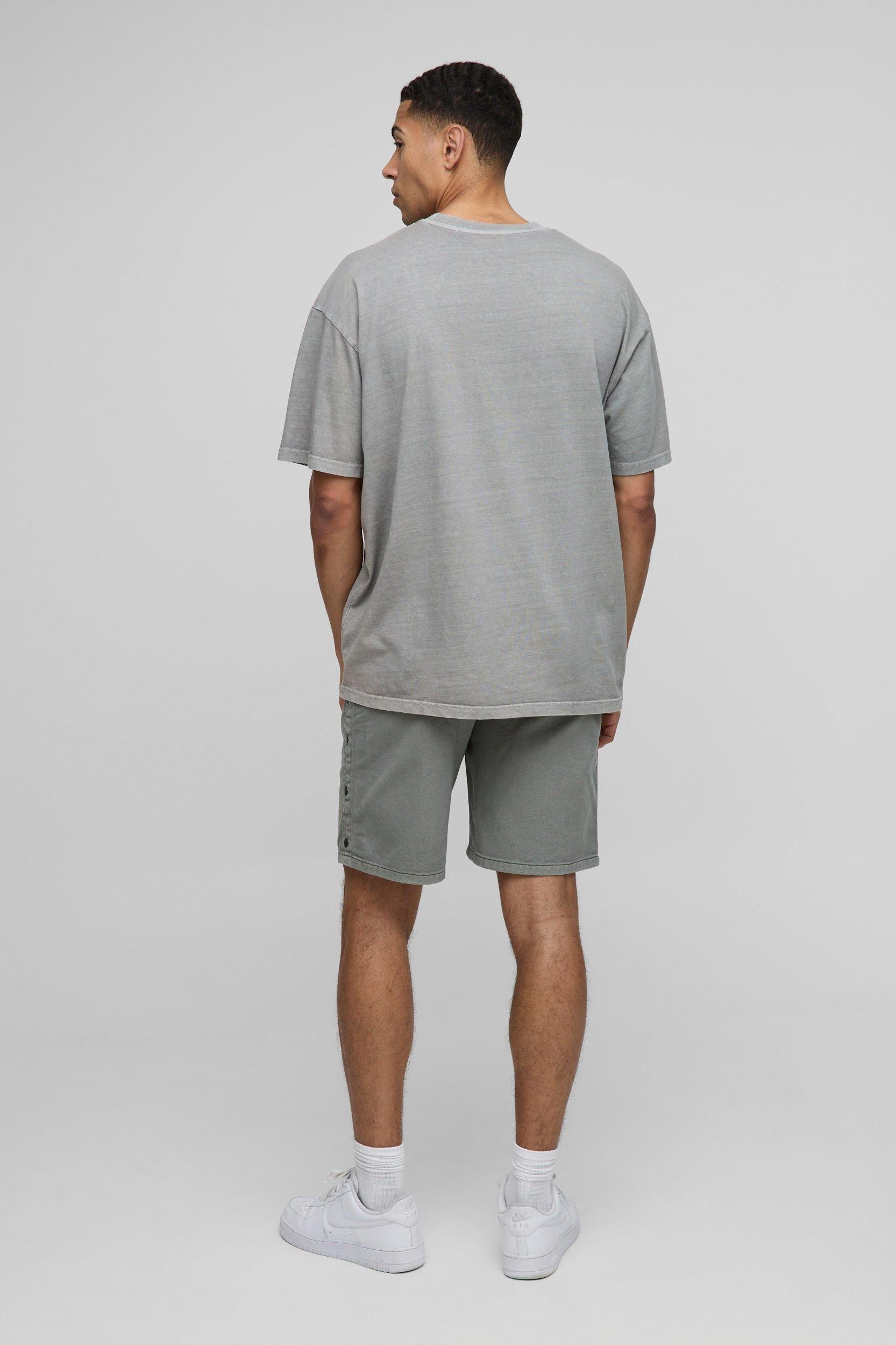 Relaxed Fit Overdyed Twill Popper Hem Shorts | boohooMAN USA Product Image