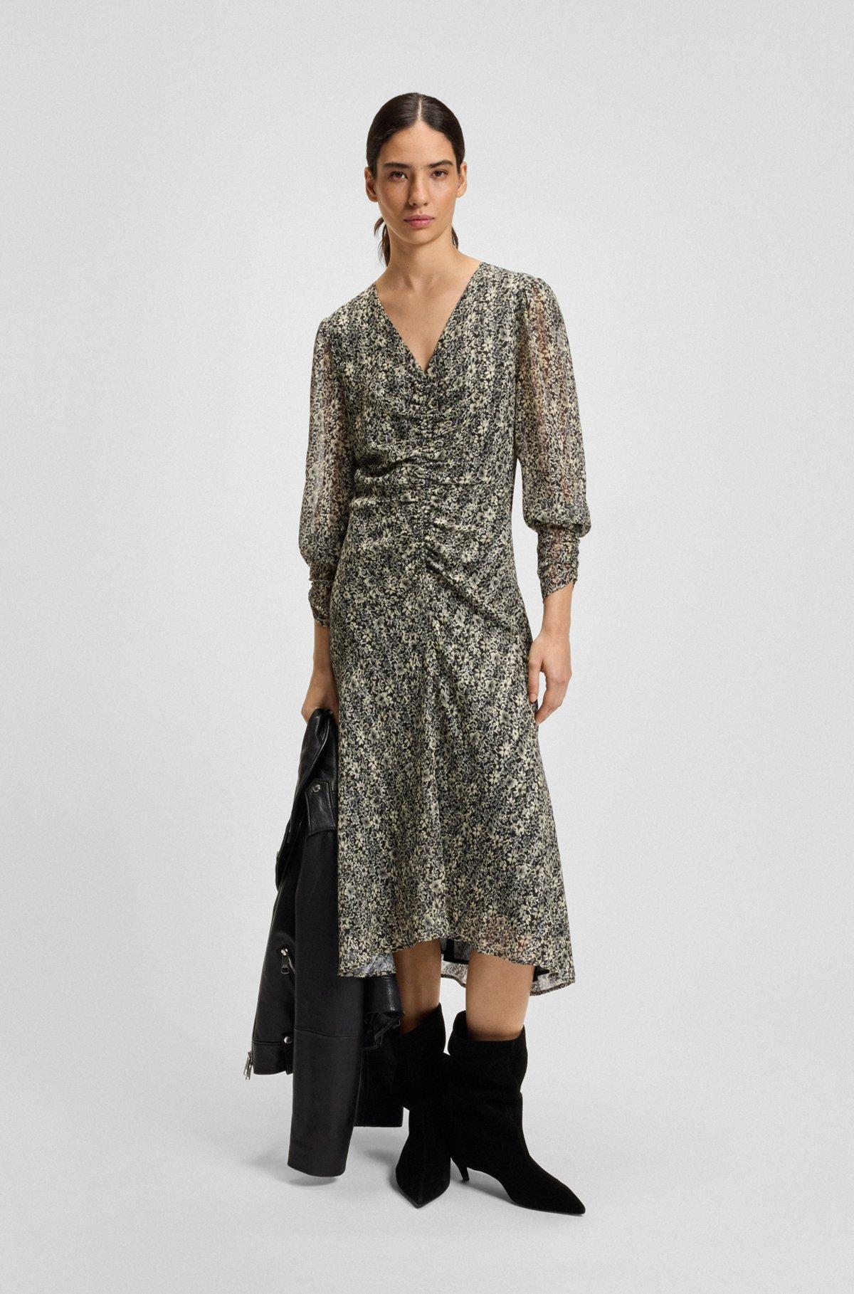 BOSS - Printed-seersucker midi dress with gathered details - Patterned Product Image