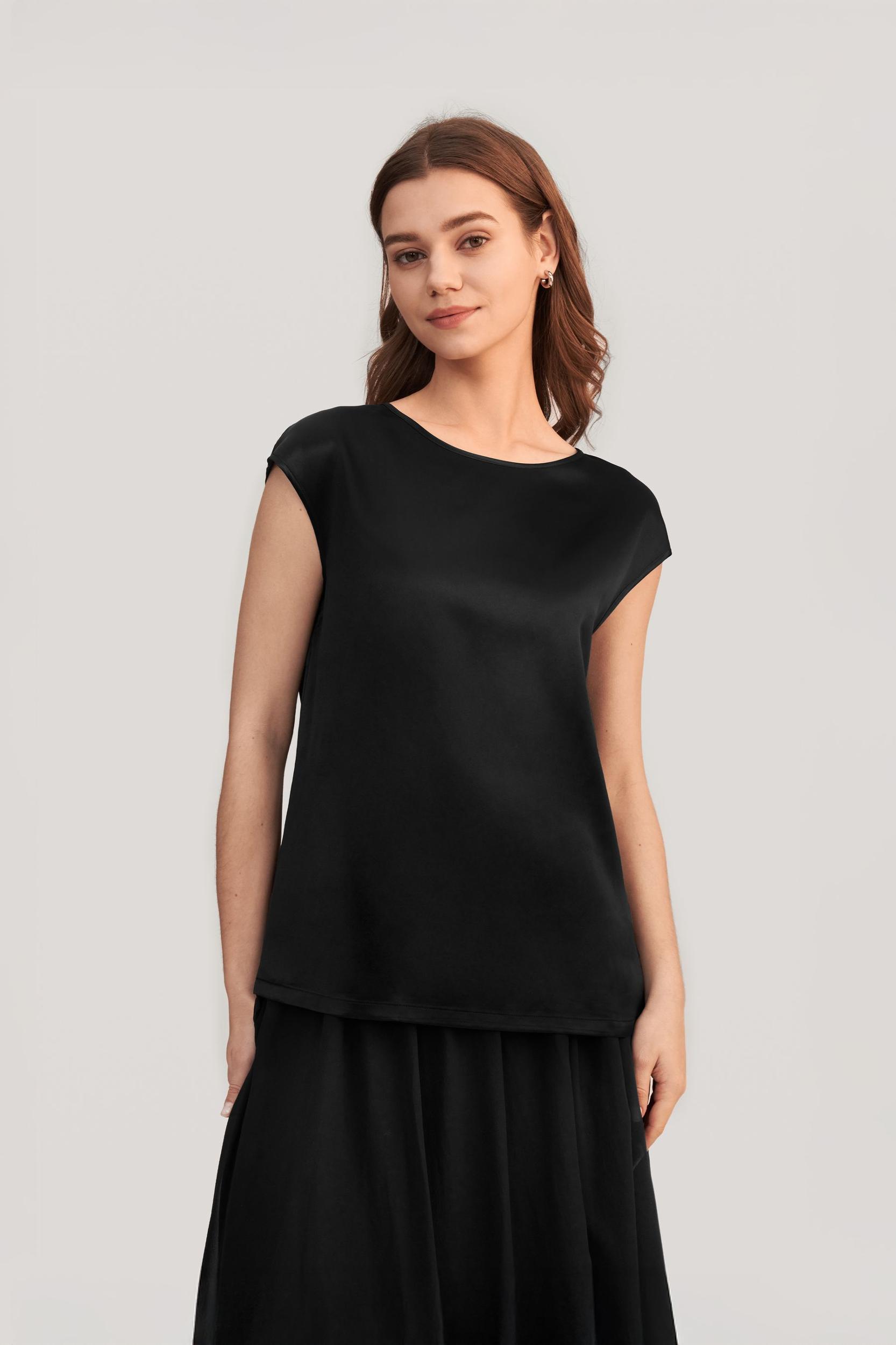 LILYSILK Silk T Shirt for Women Blue Natural Silk Smooth Basic Round Neck Free of Harmful Chemicals S Product Image