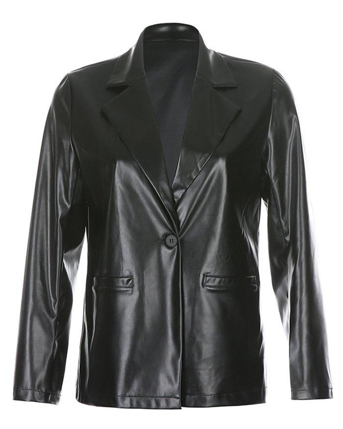 PU Leather Casual Blazer Jacket Product Image