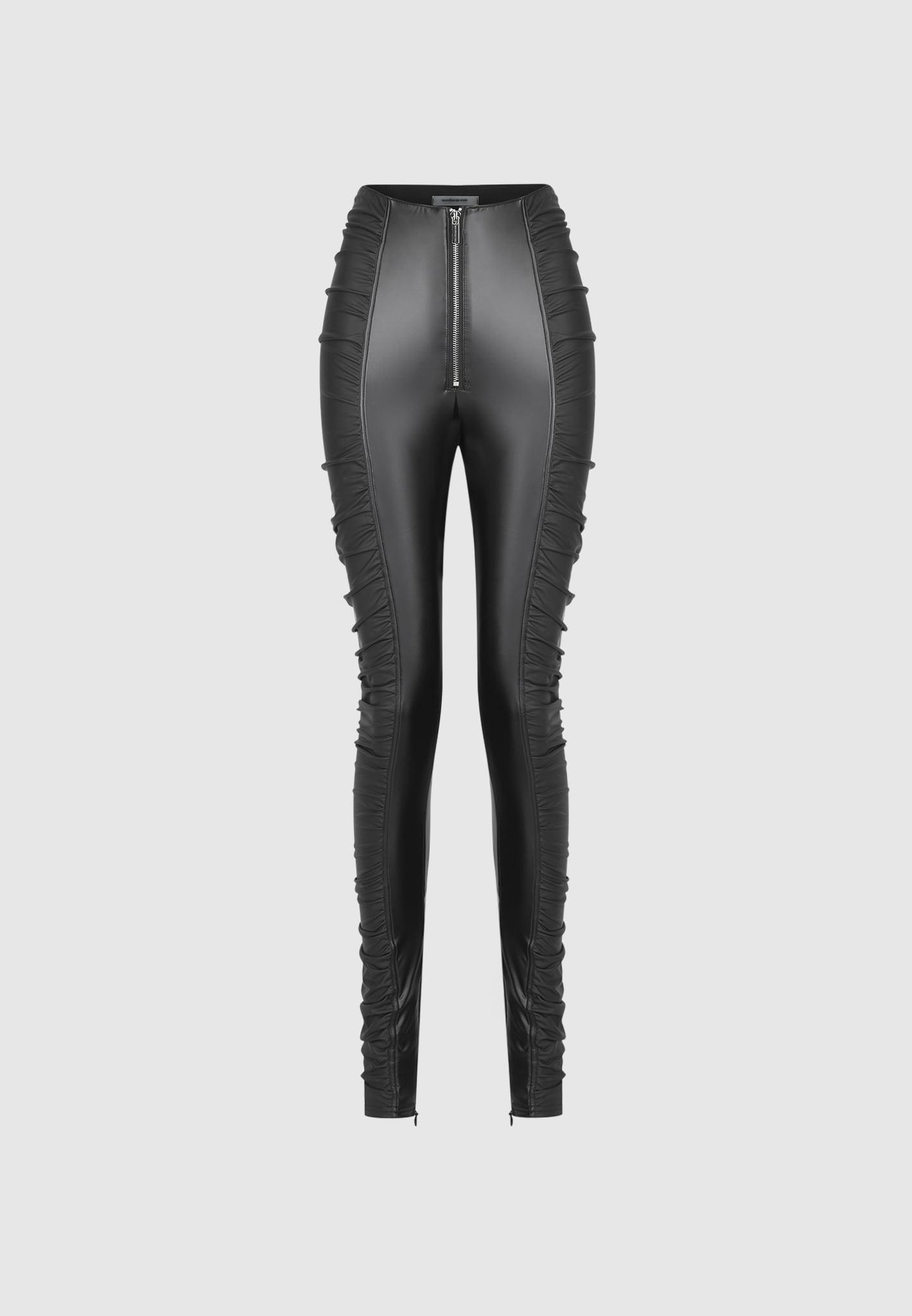 Ruched Leather Leggings - Black Female Product Image
