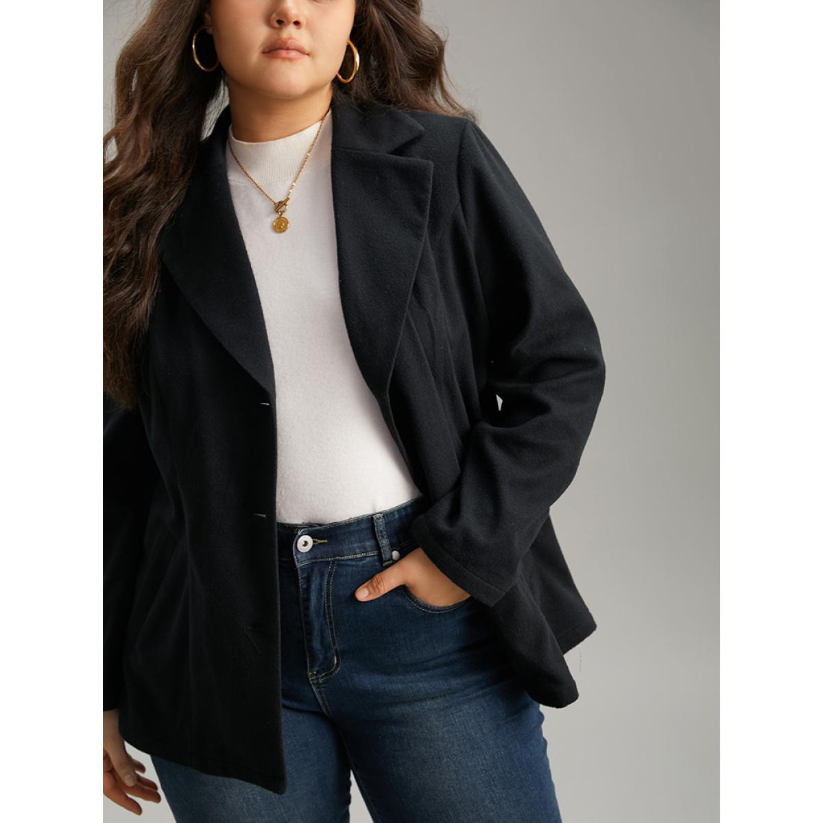 Plus Size Suit Collar Plain Button Up Waistline Inside Coat Women Black Casual Plain Ladies Dailywear Winter Coats BloomChic 30/6X Product Image