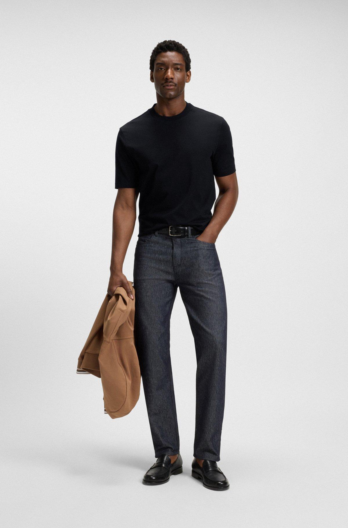 BOSS - Regular-fit T-shirt in cotton jersey with ribbed collar - Black Product Image