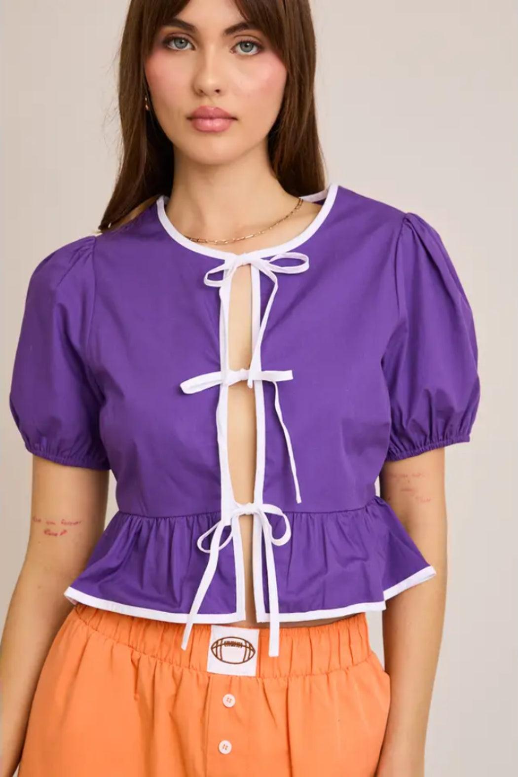 Short Sleeve Bow Open Blouse Product Image