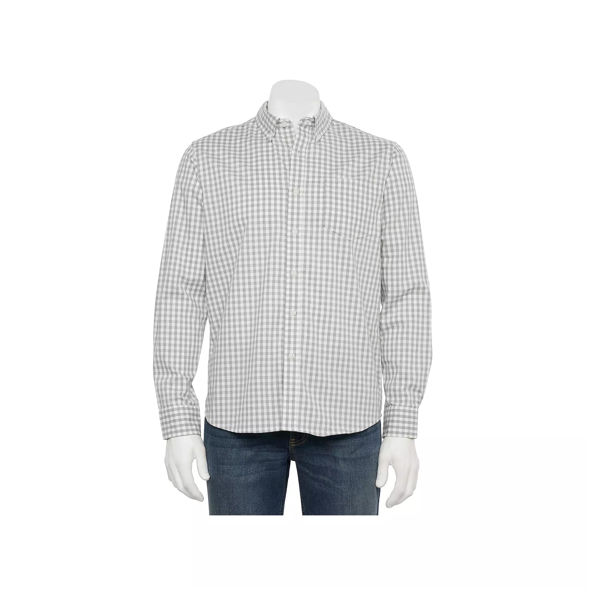 Men's Tall Sonoma Goods For Life® Perfect Length Slim Fit Button Down Shirt, Size: 3XL Tall, Grey Gingham Product Image