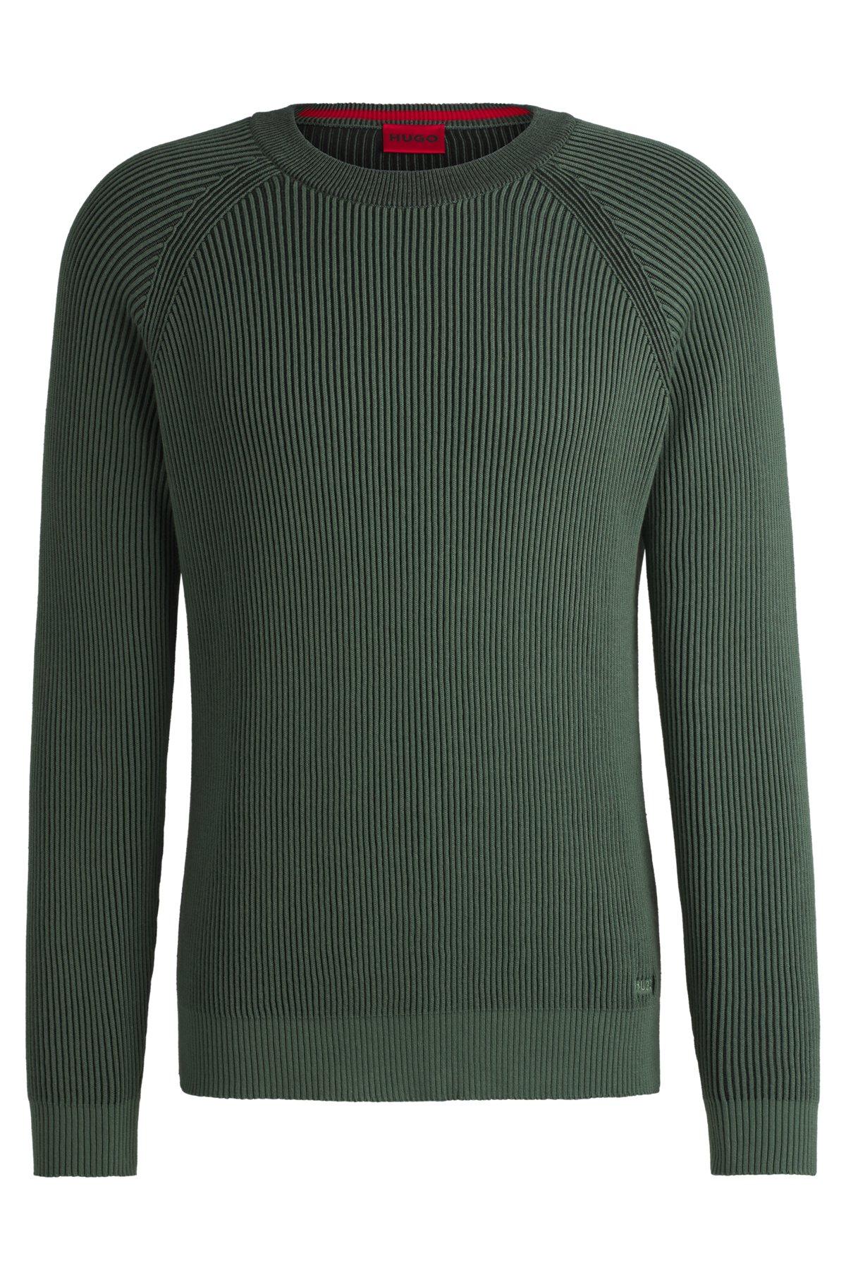 HUGO - Cotton sweater with two-tone ribbing - Light Green Product Image