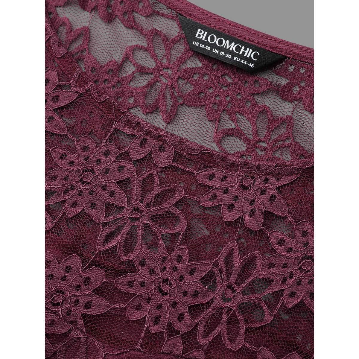 Plus Size Crochet Lace Mesh Pocket Knit Dress Deeppurplered Women Cocktail Woven ribbon&lace trim Knit Dresses Bloomchic 18-20/2X Product Image