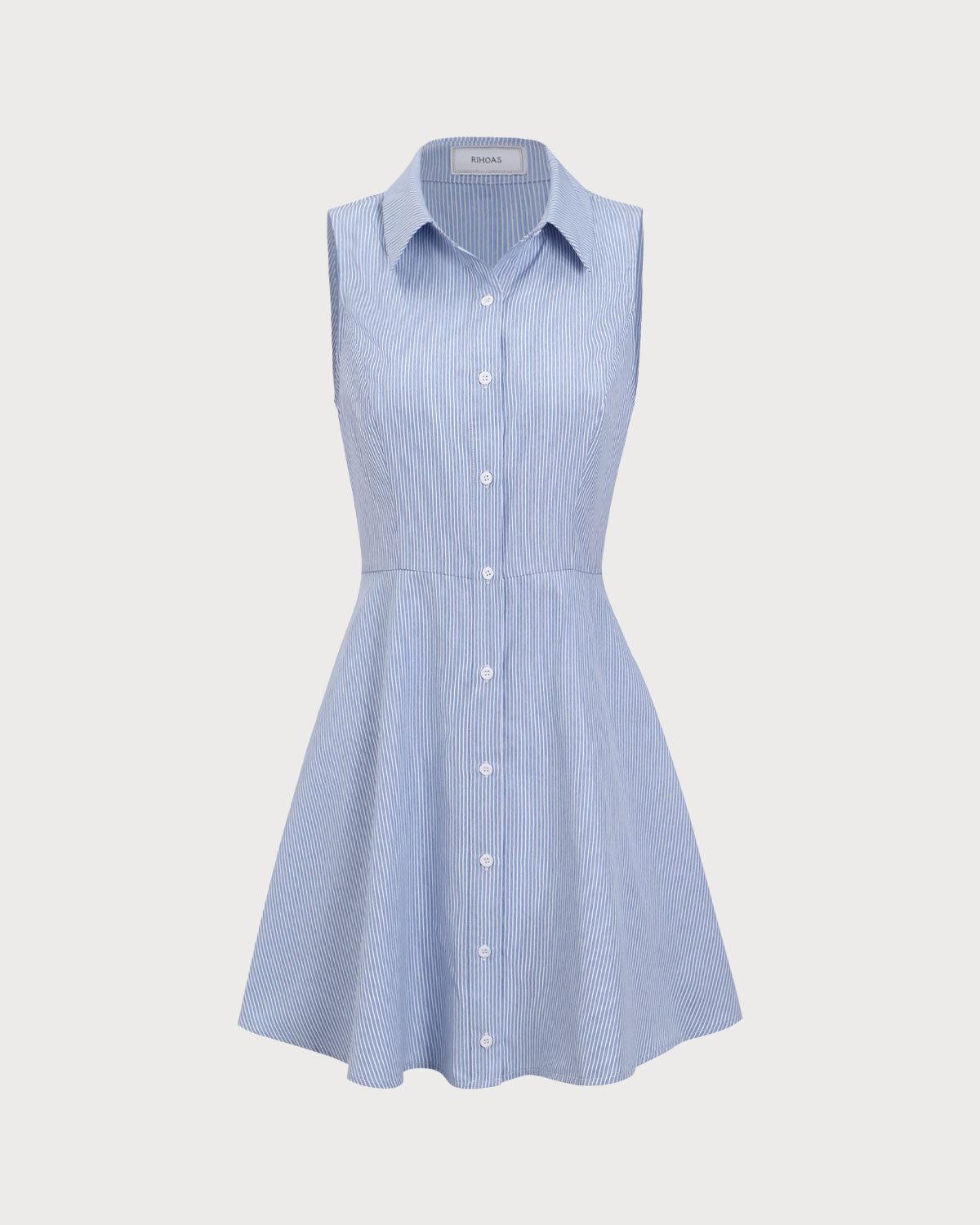 Blue Striped Button Mini Dress Product Image