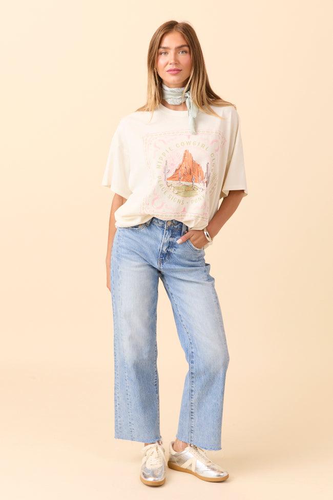 Hippie Cowgirl Club Off White Oversized Graphic Tee Product Image