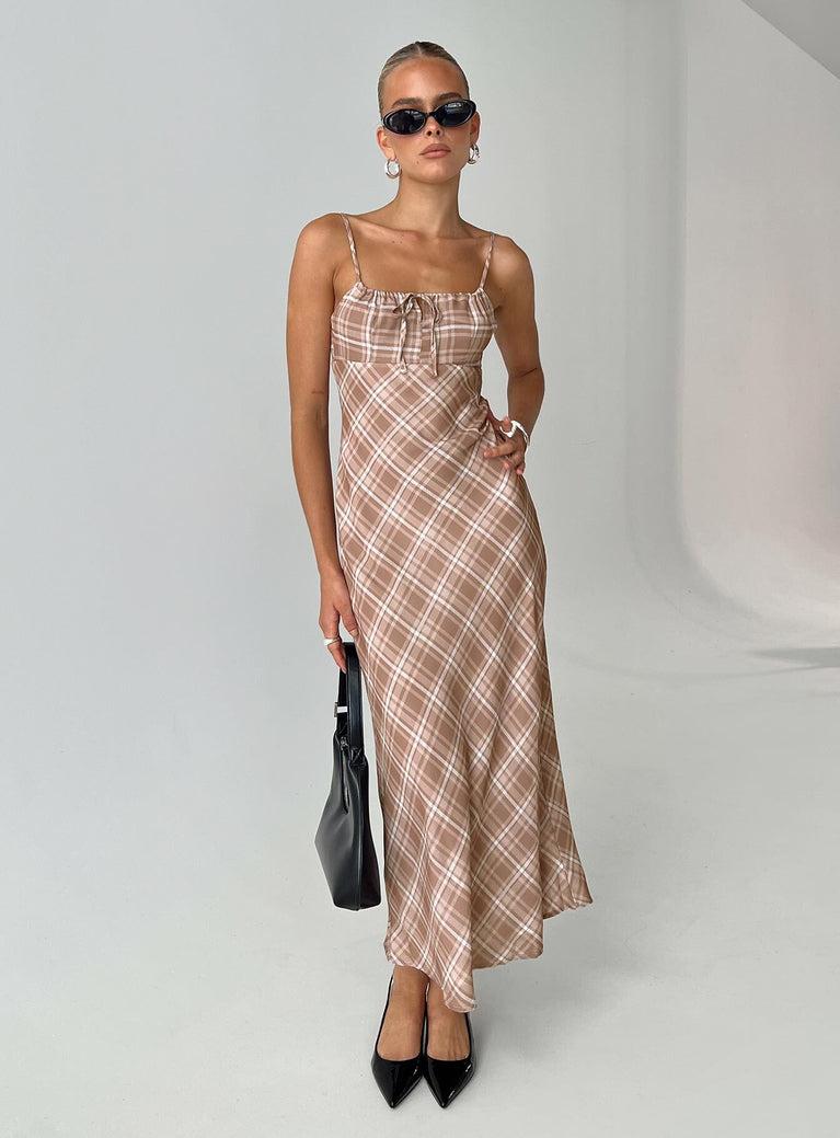 Wallin Maxi Dress Brown Check Product Image