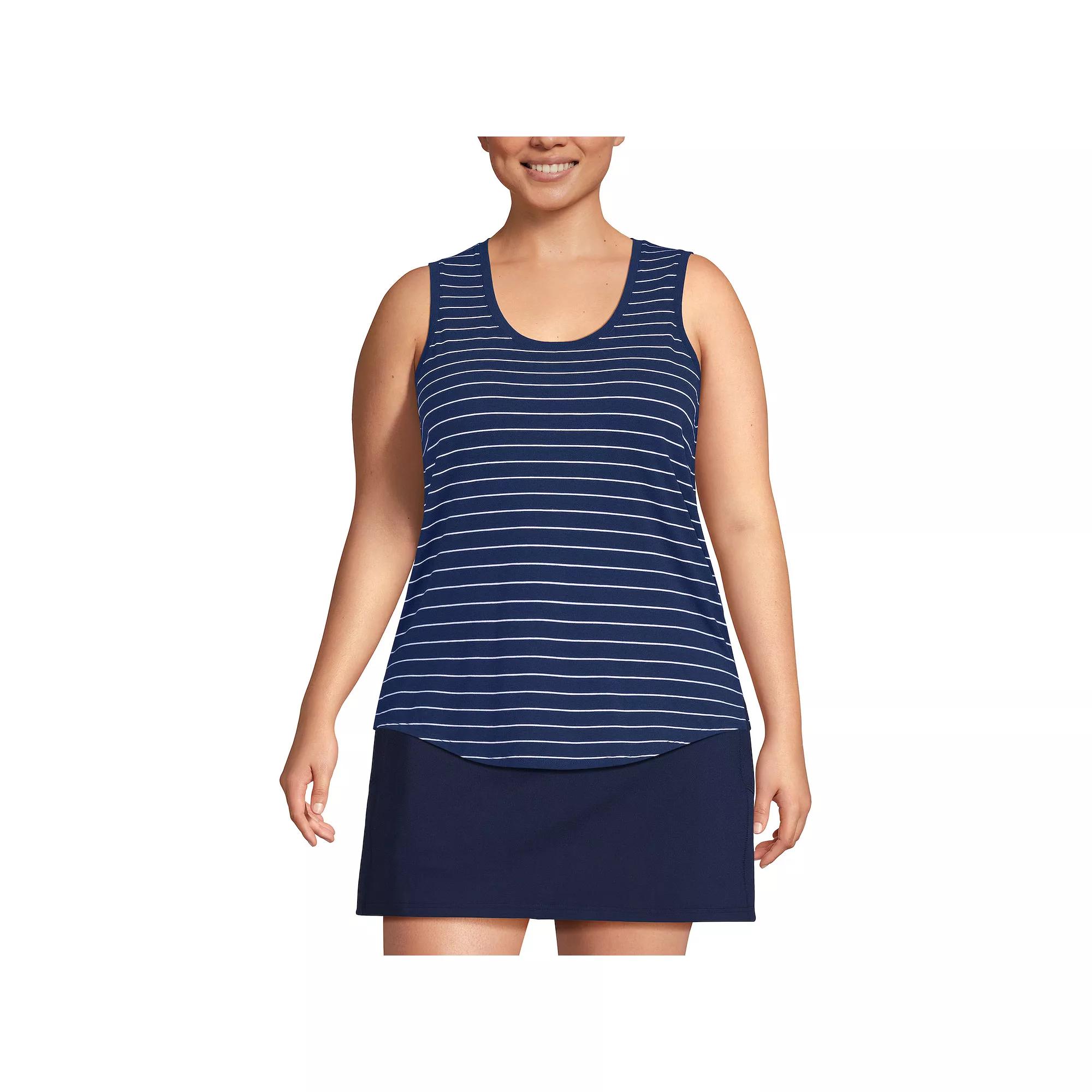 Plus Size Lands' End Sleeveless Power Performance Scoop Neck Tunic Tank Top, Women's, Size: 2XL, Black Pinstripe Product Image