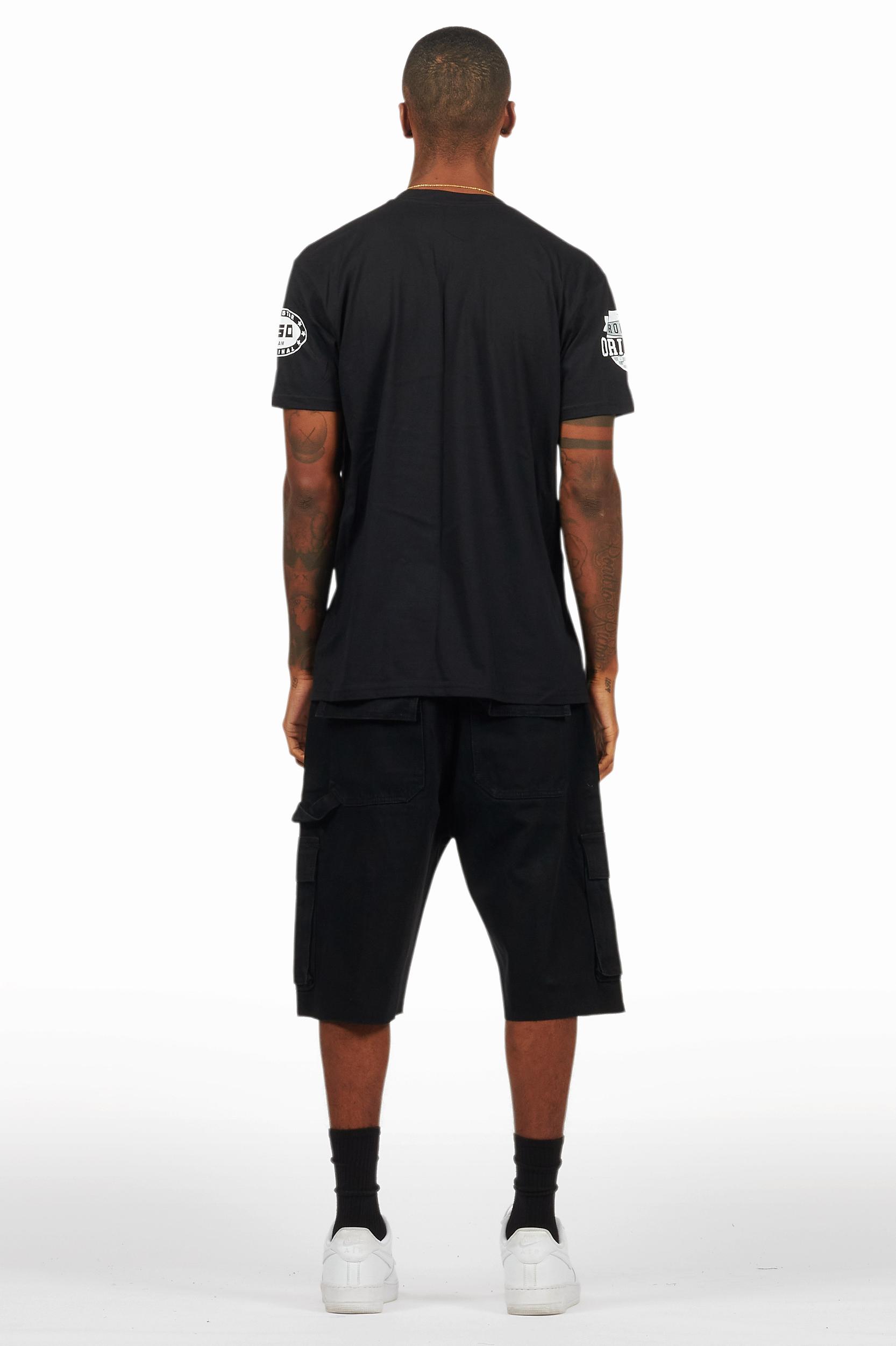 Amos Black/White T-Shirt/Denim Short Set Male Product Image