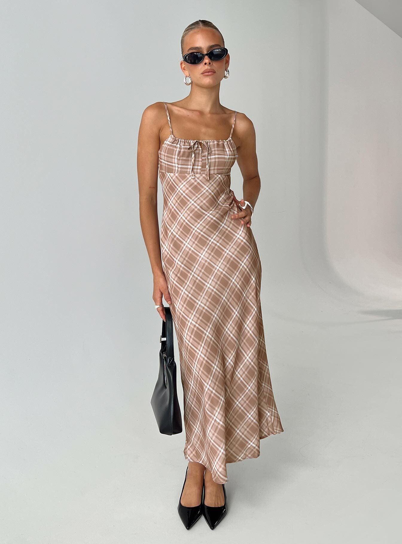 Wallin Maxi Dress Brown Check Product Image