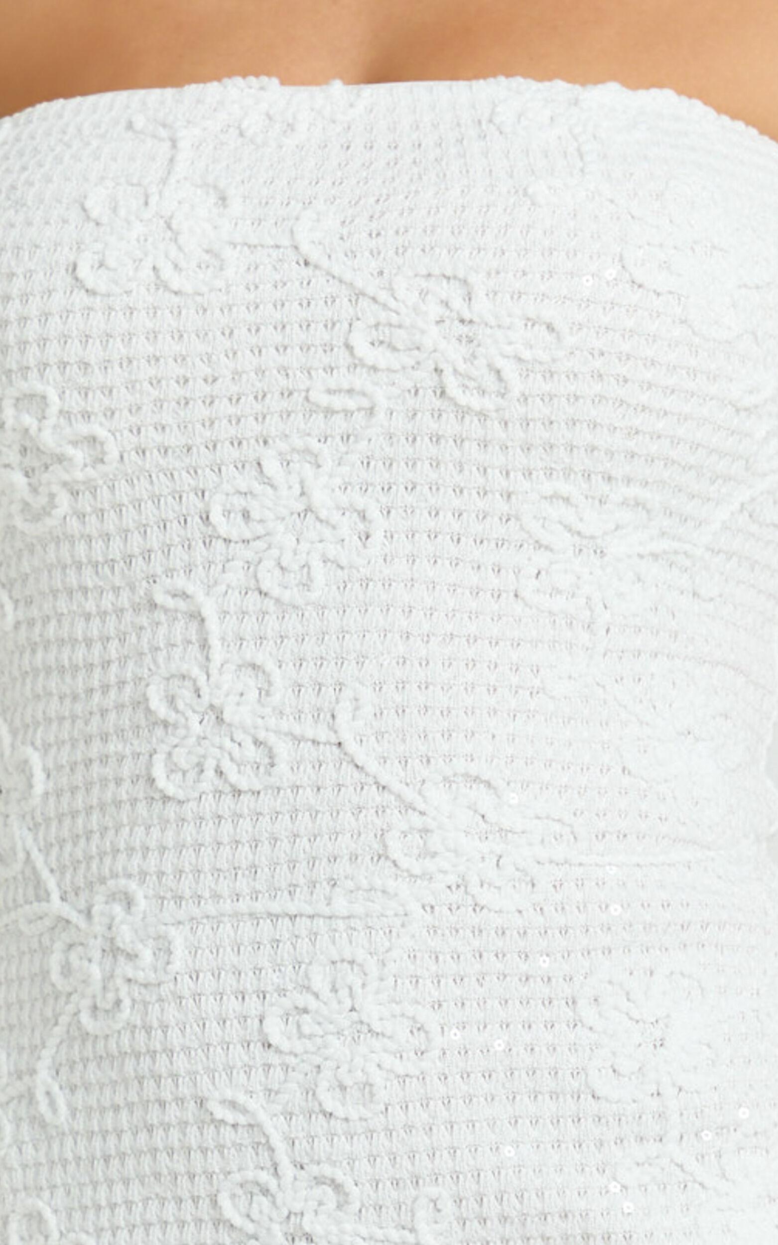 Inka Mini Dress - Strapless Fitted Jersey Dress in White Product Image