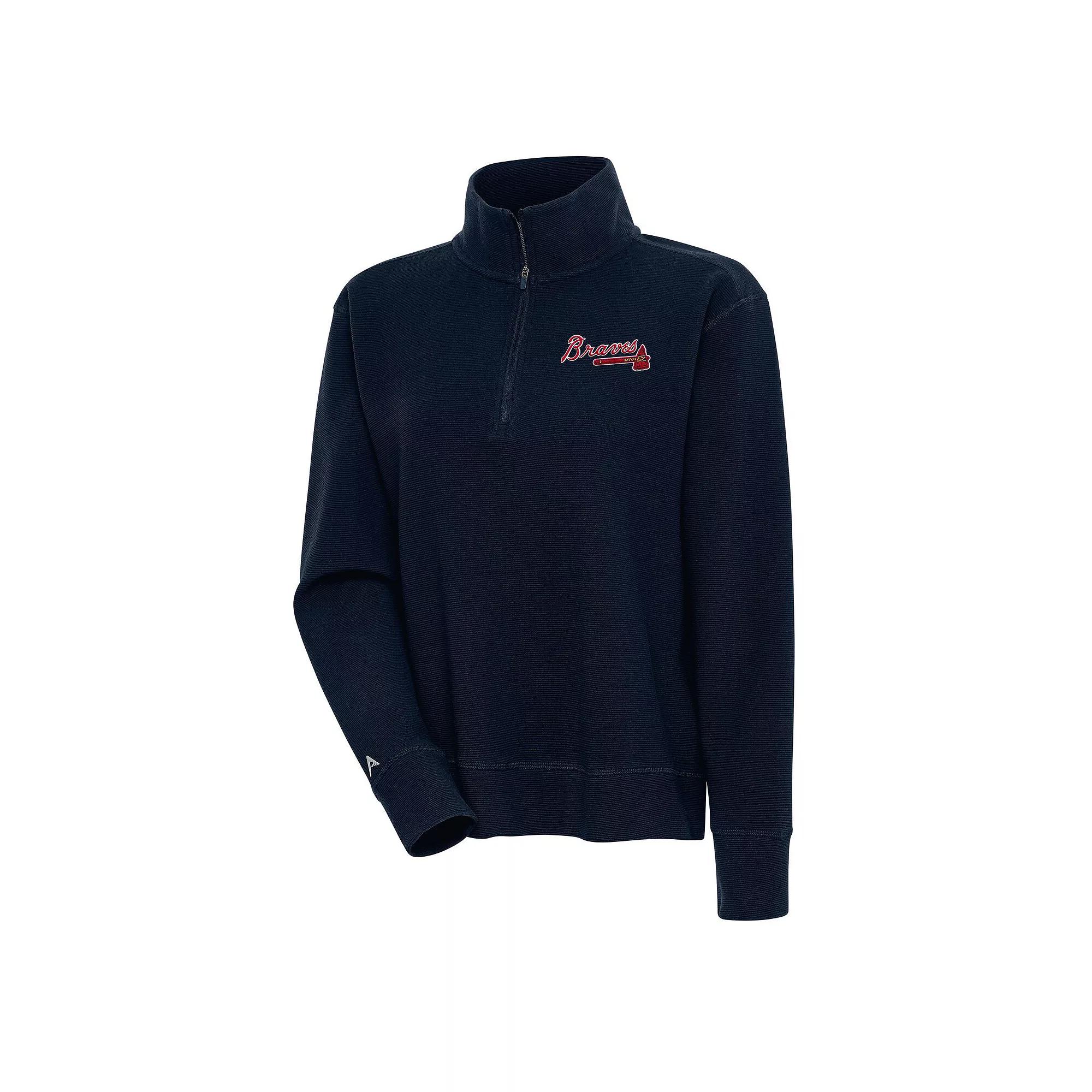 Women's Antigua  Navy Atlanta Braves Portal Quarter-Zip Pullover Top, Size: XL, Blue Product Image