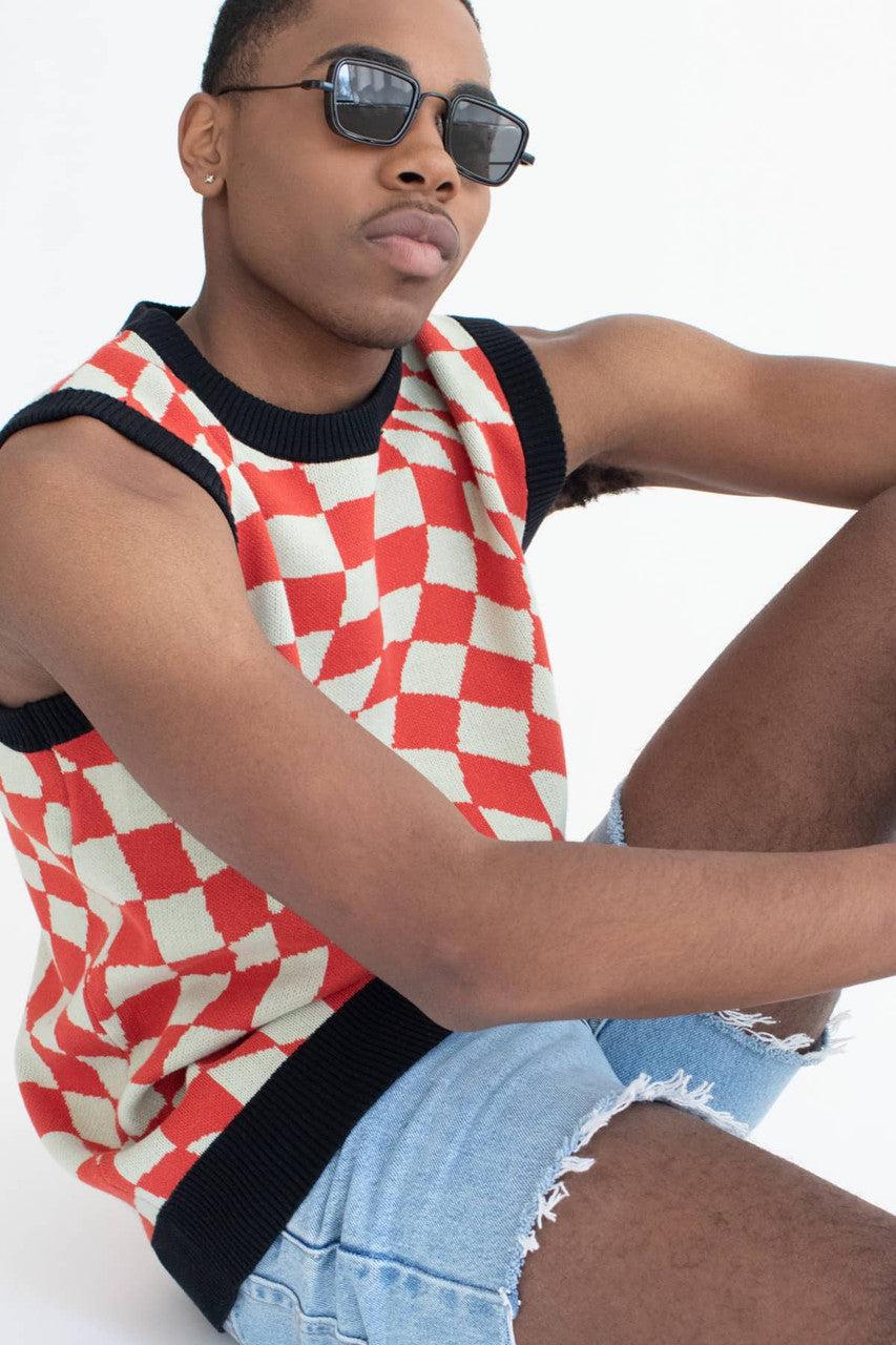 Red Tripping Checkers Sweater Vest Product Image