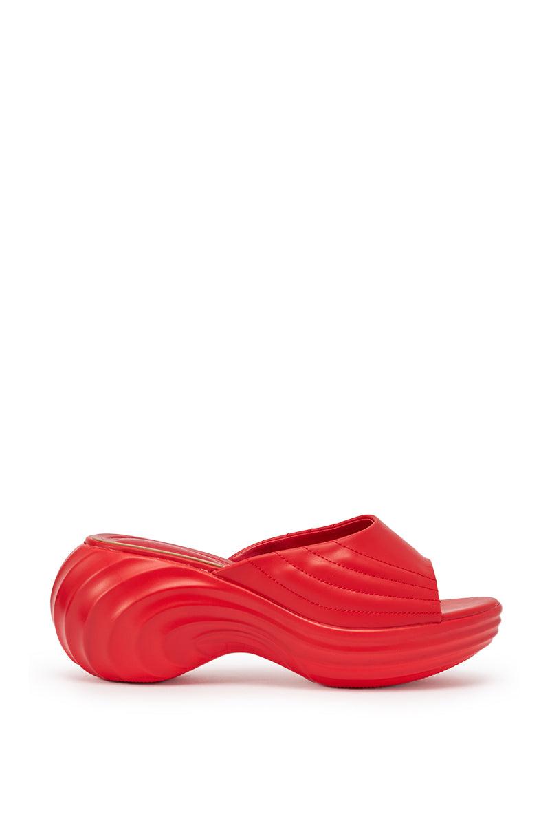 AZALEA WANG MIRAGE RED PU FLATFORM SLIP ON SANDAL Product Image