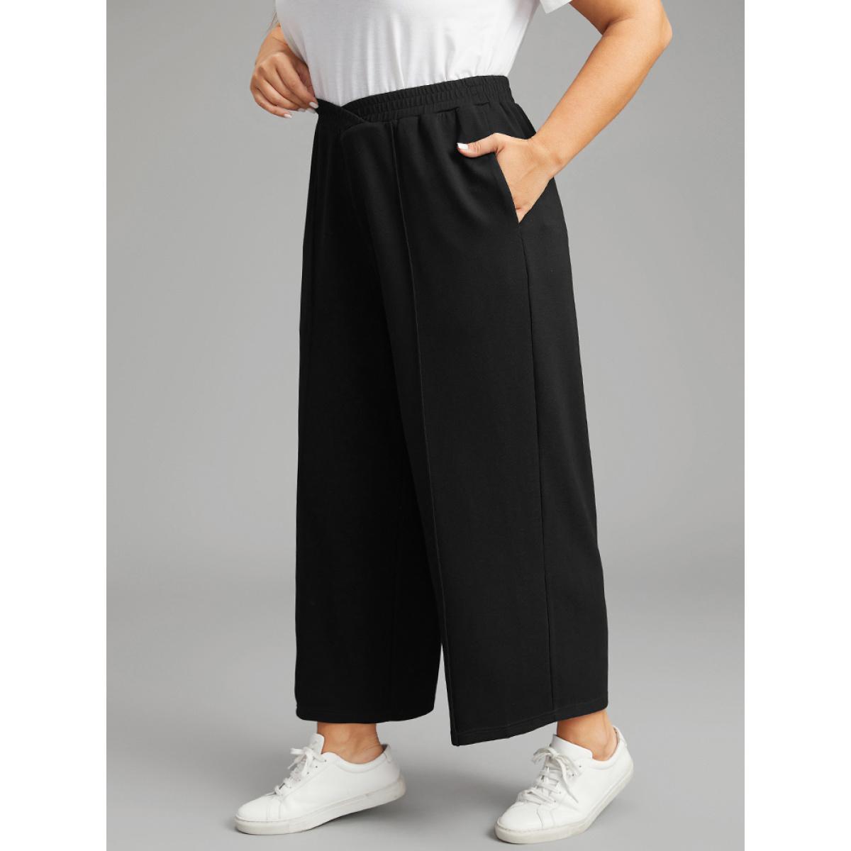 Supersoft Essentials Crossover Paperbag Waist Sweatpants Black Plus Size Women Casual Dailywear Plain 10/M Bloomchic Product Image