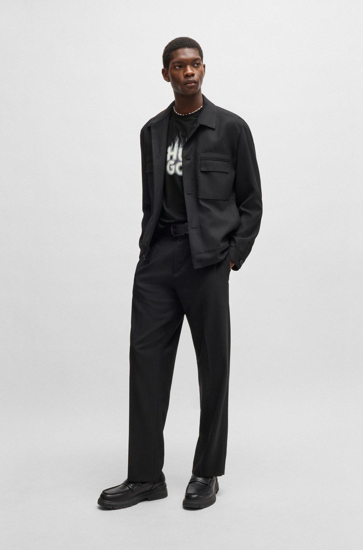 Cotton-jersey T-shirt with stacked smoke logo Product Image