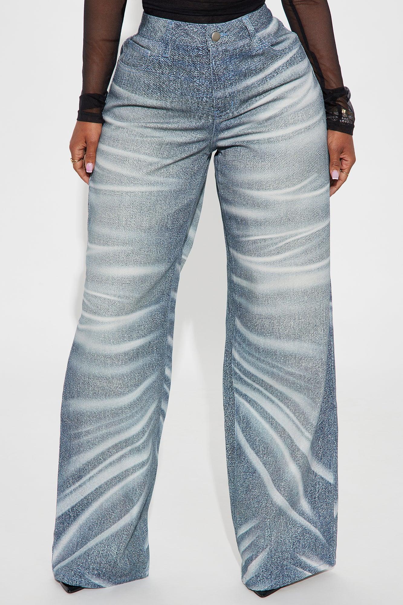 It Comes In Waves Printed Baggy Jeans - Teal/combo Product Image