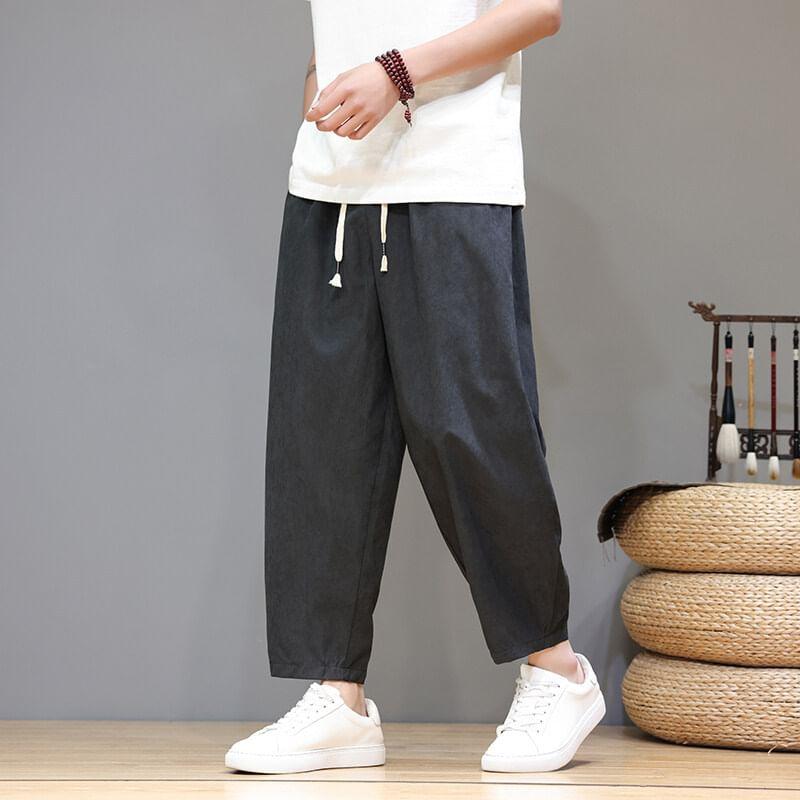 Drawstring Waist Plain Capri Straight Leg Pants Product Image