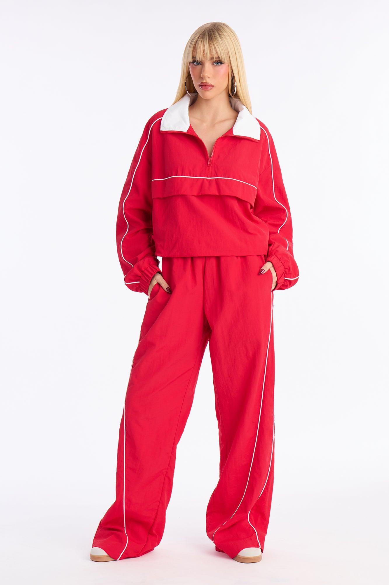 Around The Track Half Zip Windbreaker Jacket - Red/combo Female Product Image