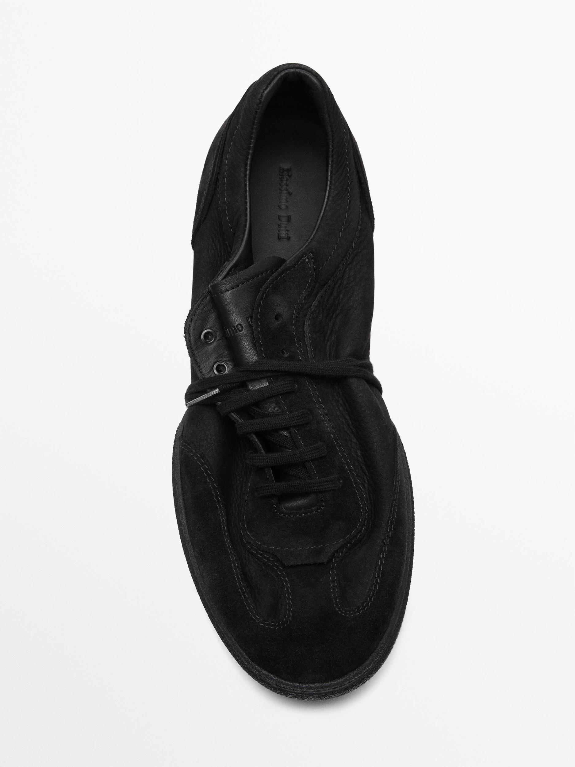 Split leather trainers with contrast soles Product Image