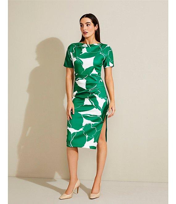 Donna Karan Scuba Boatneck Short Sleeve Midi Sheath Dress Product Image