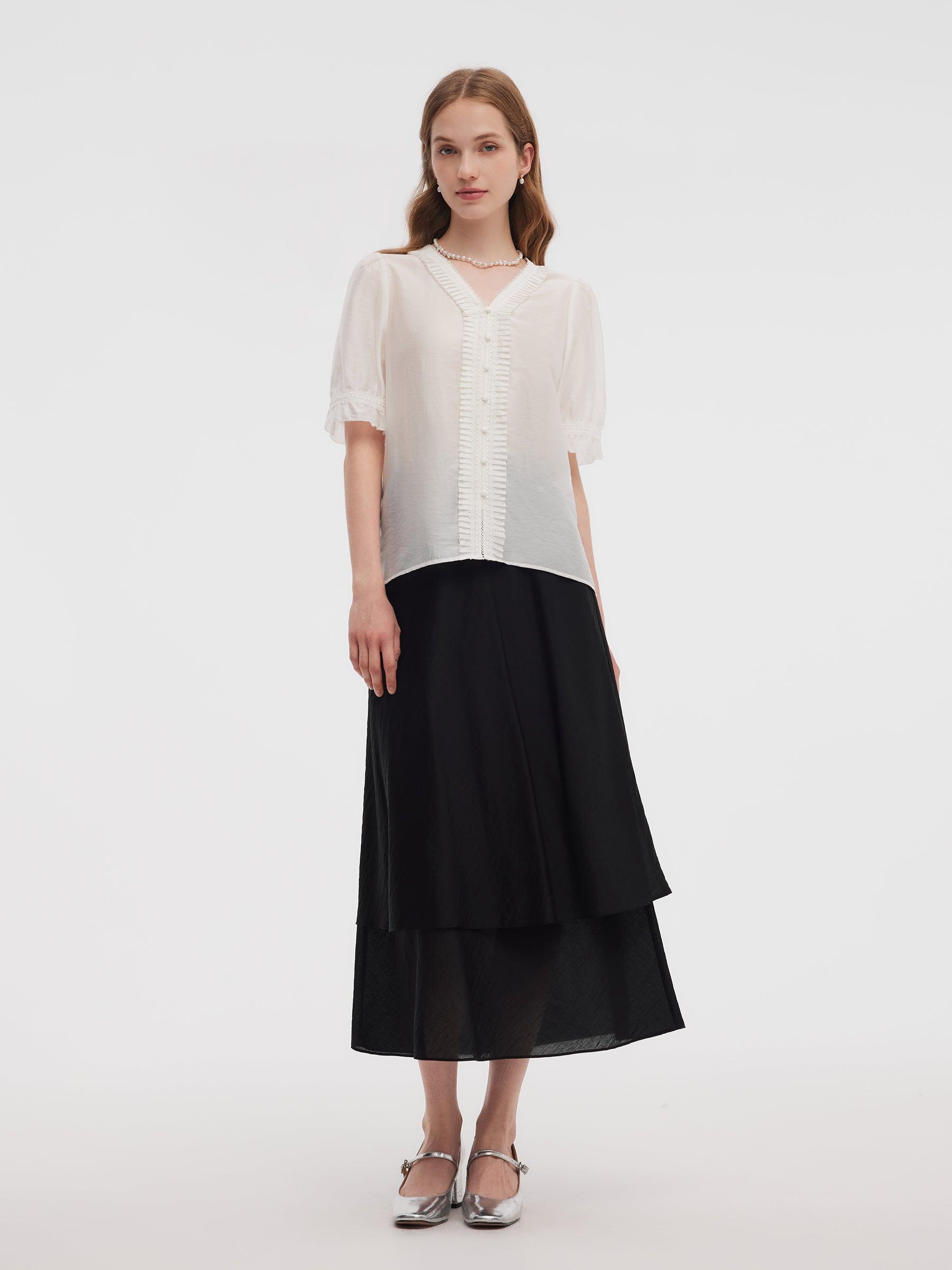 Tencel Blend V-Neck Women Blouse Product Image