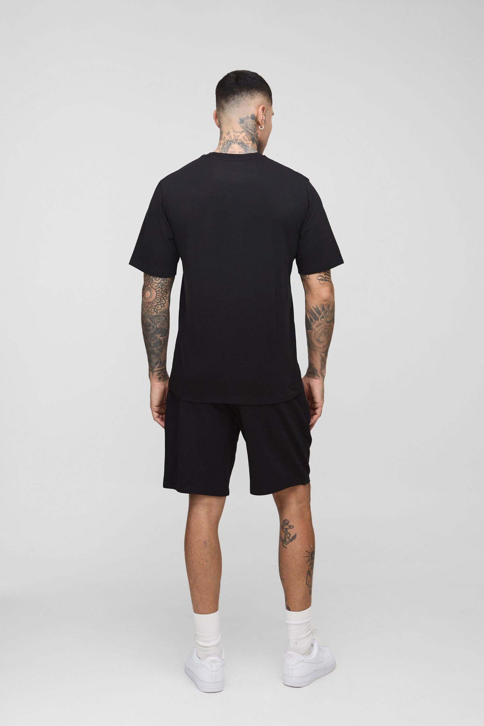 Tall Man Embroidered Regular Fit T-Shirt & Short Set | boohooMAN USA Product Image
