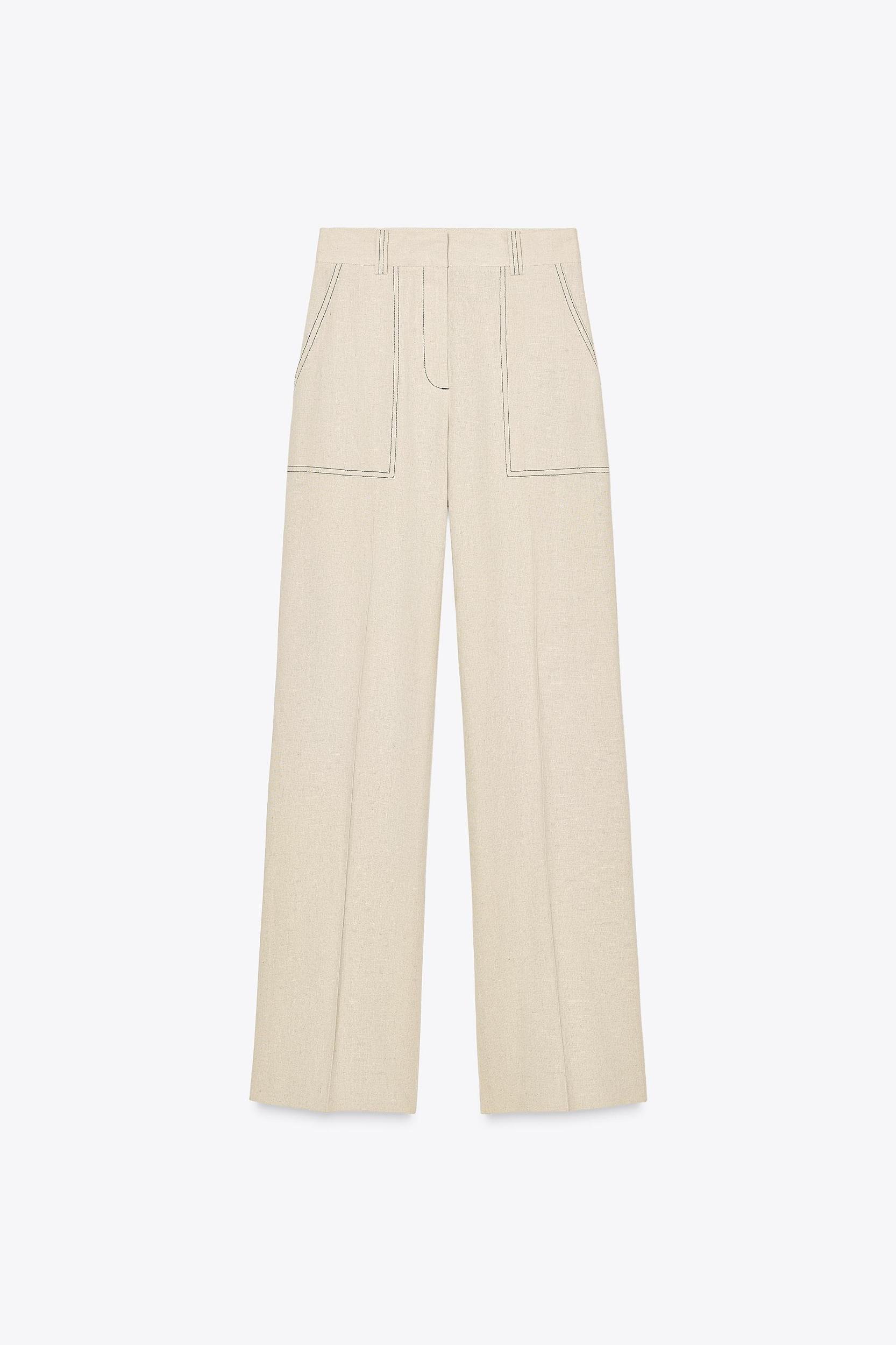 LINEN STRAIGHT LEG PANTS WITH TOPSTITCHING Product Image