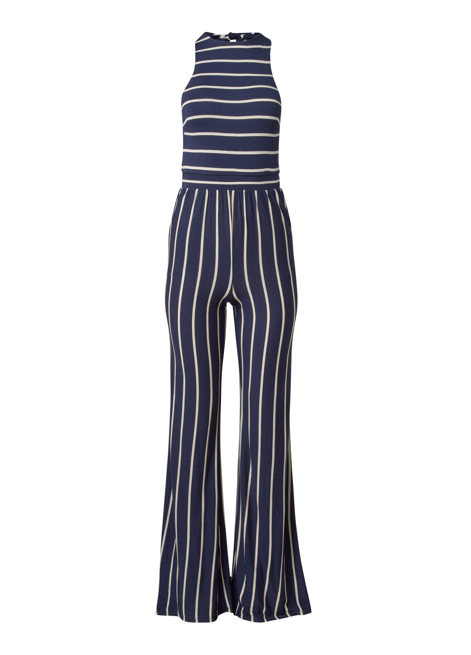 Striped Halter Jumpsuit  - Navy & White Product Image