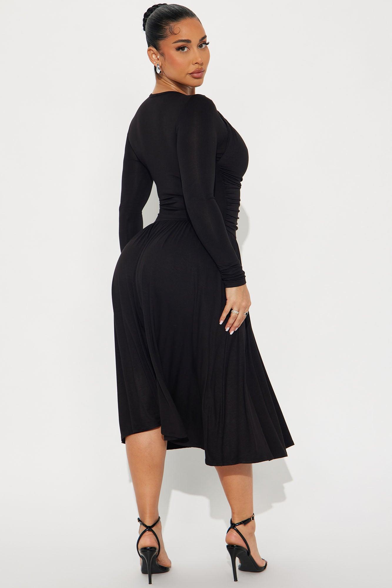 Mona Ruched Midi Dress - Black Product Image