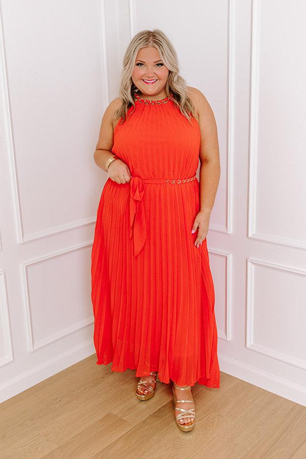 VIP Party Pleated Maxi Dress in Red Curves Product Image