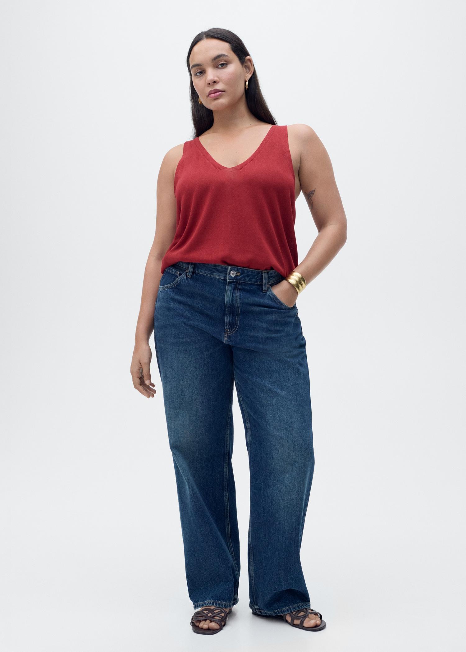 V-neck knit top - Women | MANGO USA Product Image