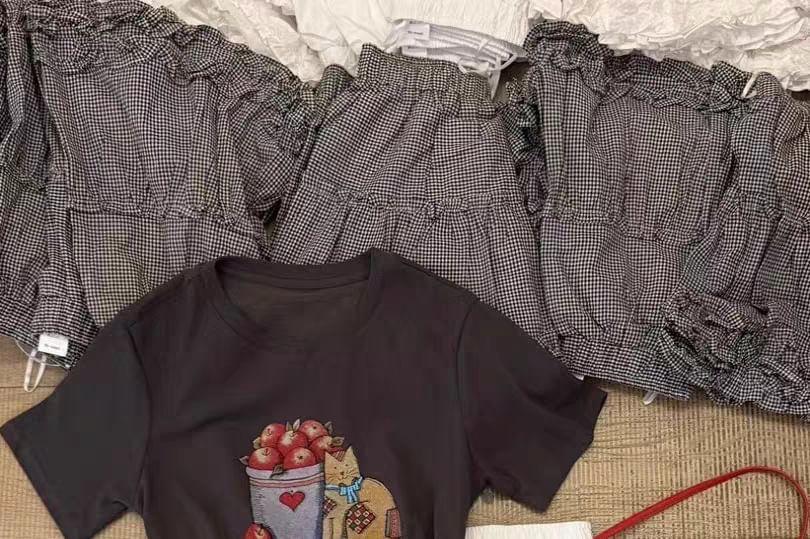 Elastic Waist Plaid Tiered Ruffle Trim Mini A-Line Skirt Product Image