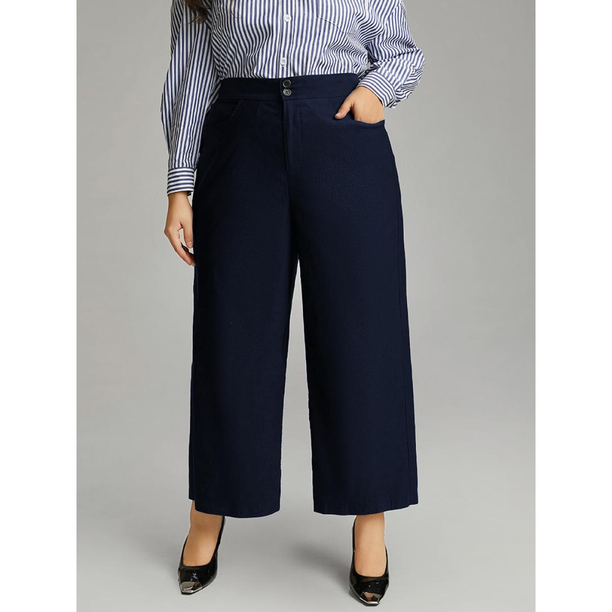 Plus Size Solid Straight Leg High Rise Pants Women ArmyGreen Elegant Straight Leg High Rise Dailywear Pants BloomChic 10/M Product Image