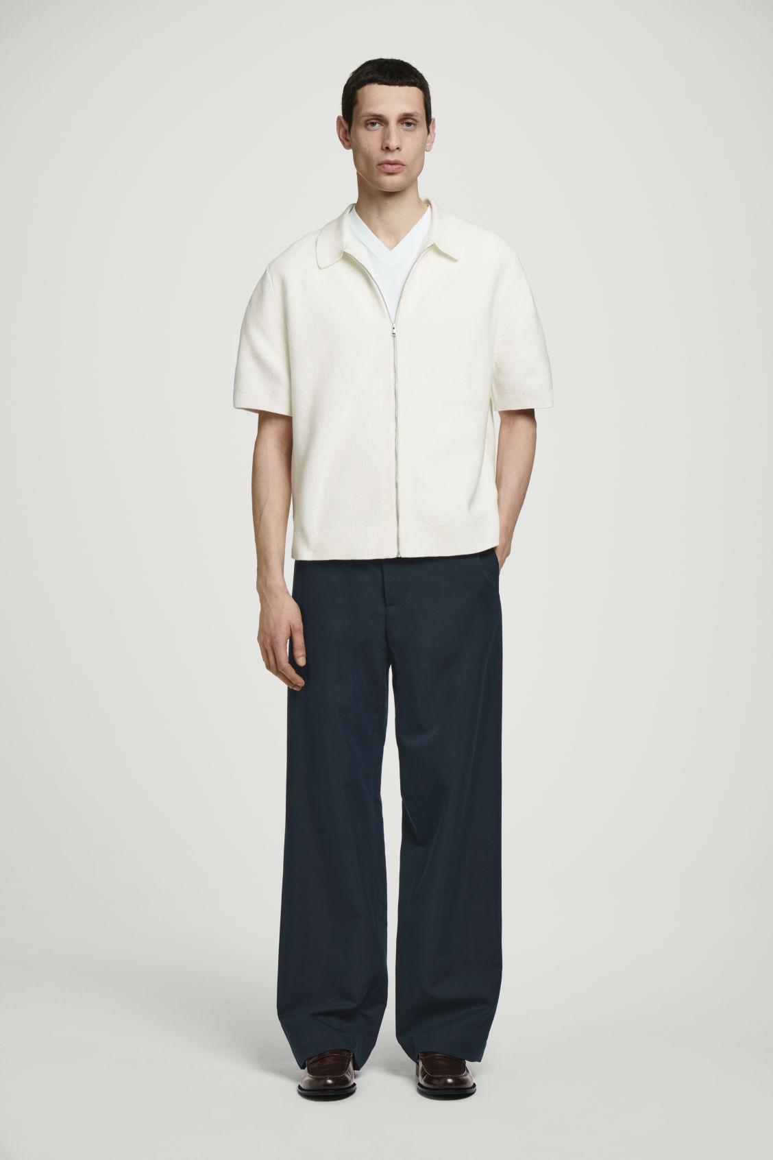 WAFFLE-KNIT COTTON ZIPPED SHIRT Product Image