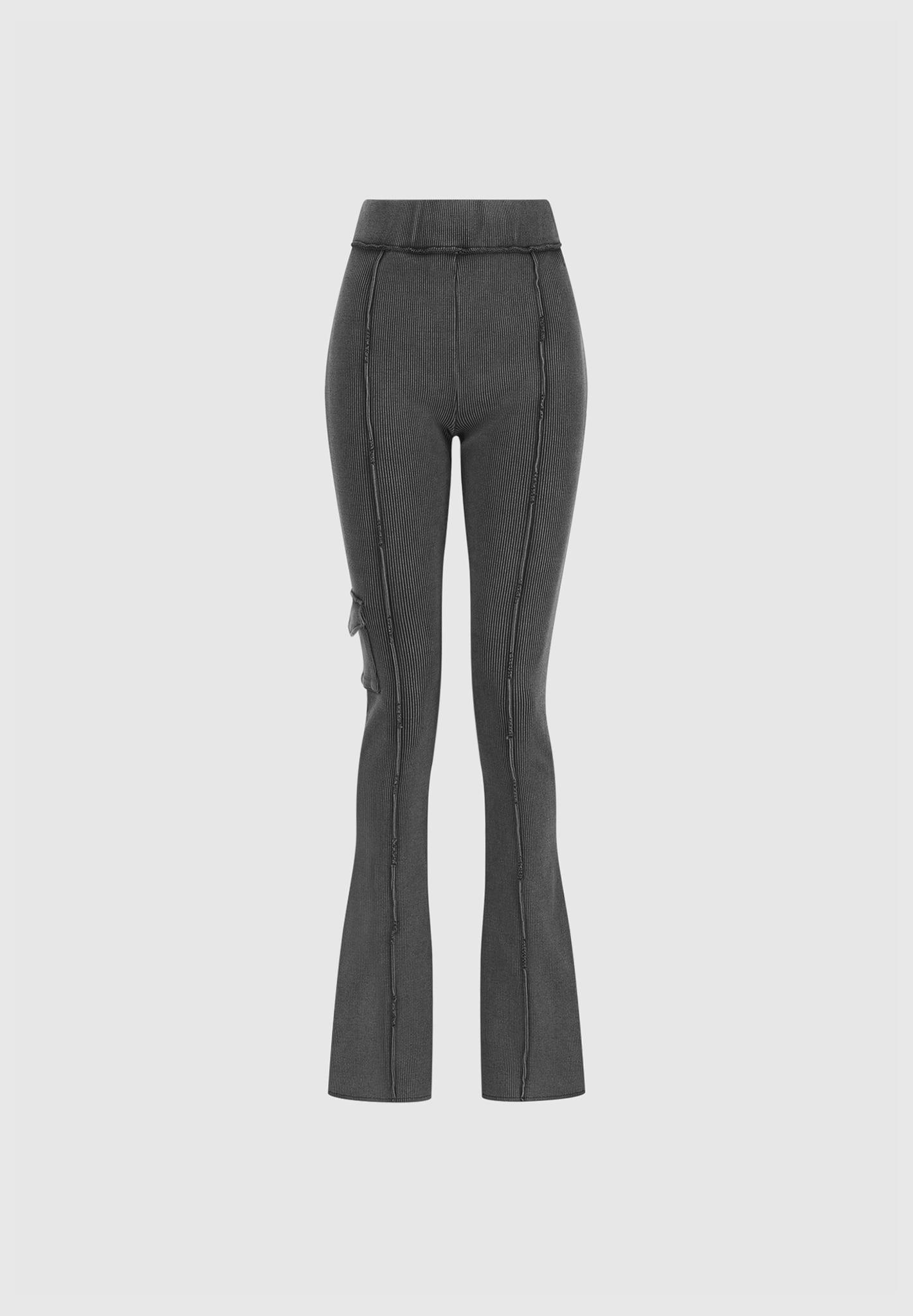 Ribbed Flared Leggings - Washed Grey Female Product Image